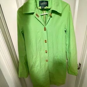 Lauren Ralph Lauren Key Lime Green Trench Coat with Gold Accents,Great Condition